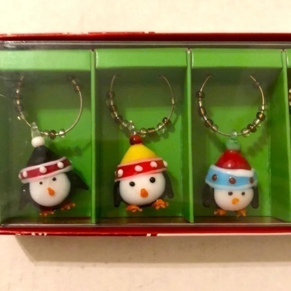 NEW Pier 1 Imports Holiday Christmas Winter wine glass charms. Six total.